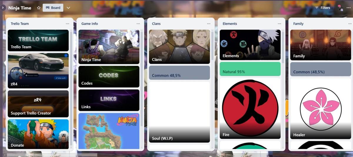 Preview ng trello board Ninja time Roblox game