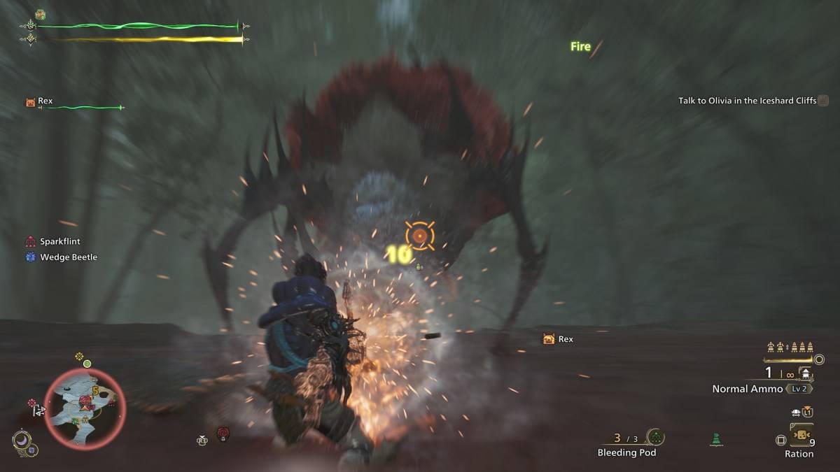 Un chasseur à Monster Hunter Rise: Sunbreak en utilisant des munitions normales avec le petit arc léger contre une barina de Lala