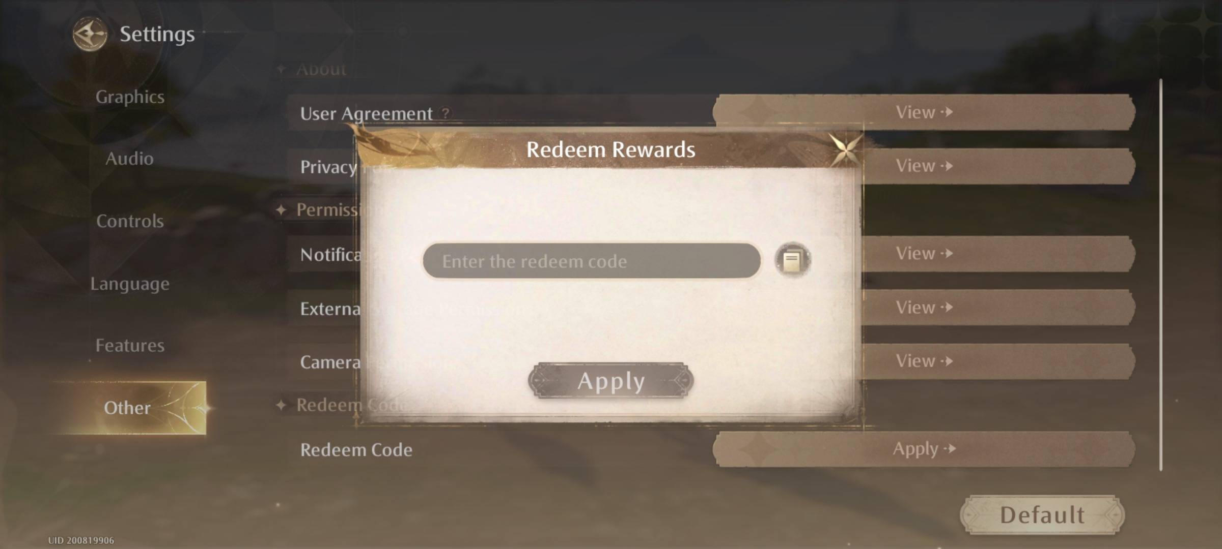 Infinity Nikki Redeem Code Interface