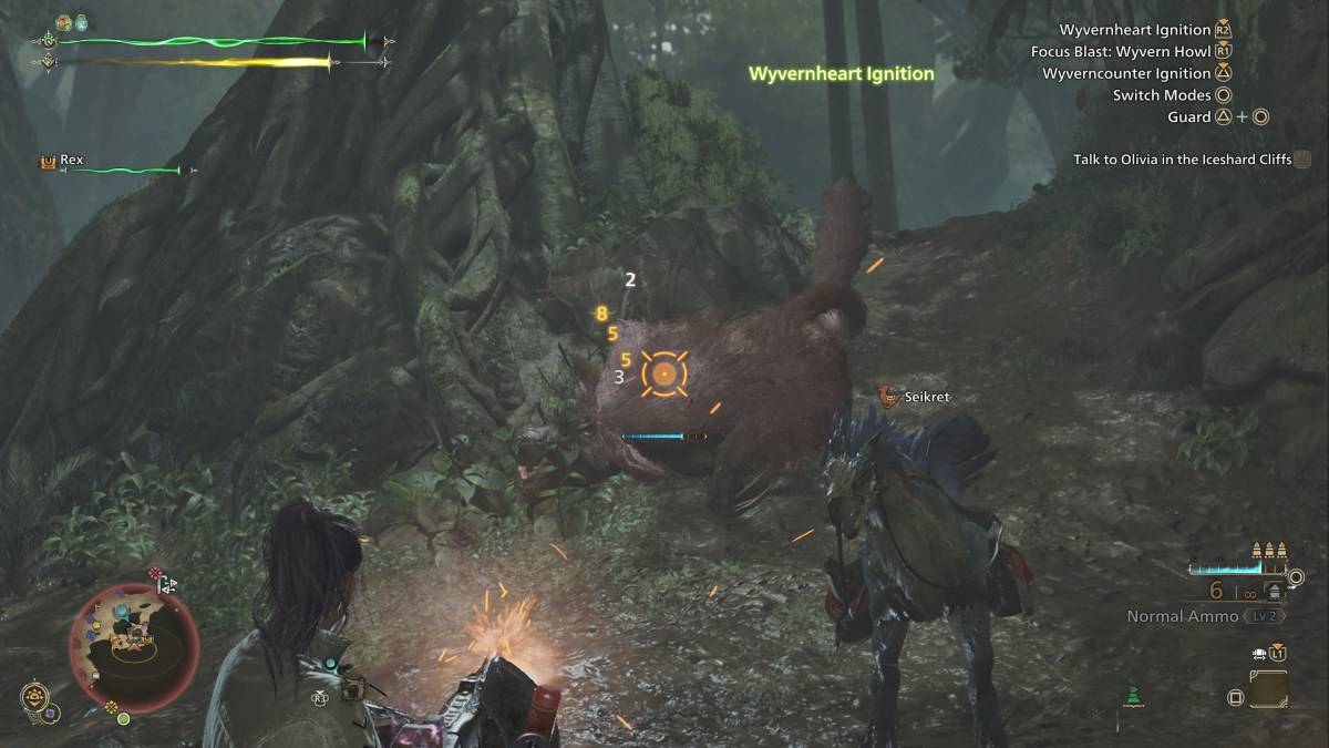 Ein Jäger in Monster Hunter Wilds, der die schwere Bowgun gegen eine Congalala benutzt