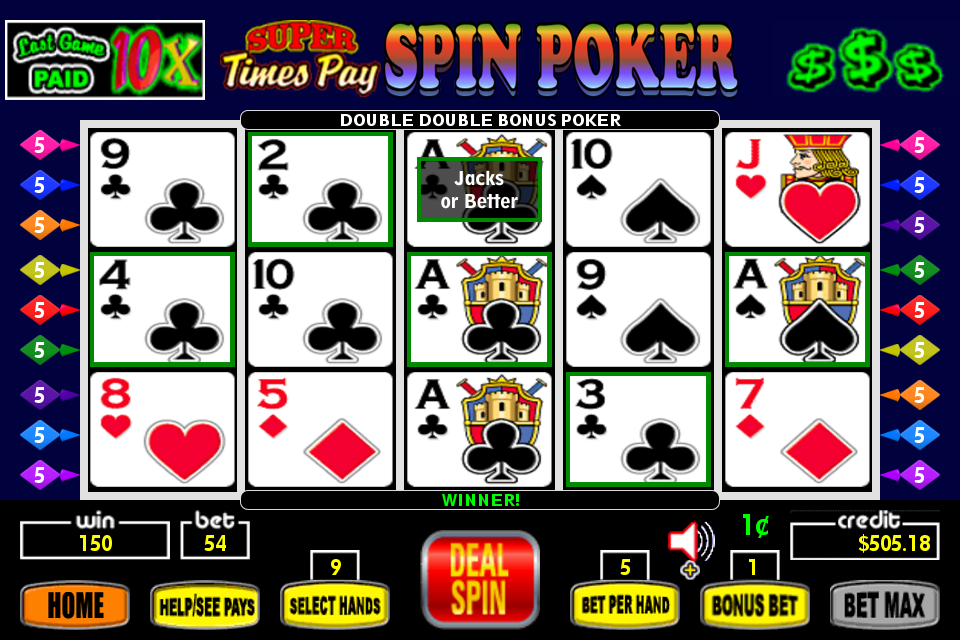 Super Times Pay Spin Poker - FREE ภาพหน้าจอ 0