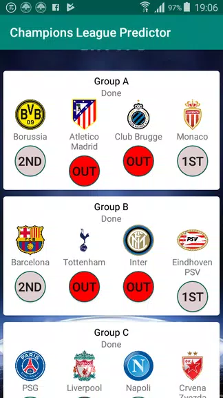 Champions Football Predictor ဖန်သားပြင်ဓာတ်ပုံ 0