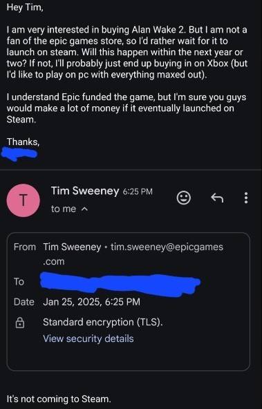 Si Alan Wake 2 ay hindi ibebenta sa Steam Tim Sweeney na nakumpirma