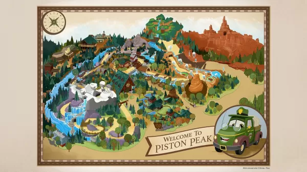 Konzeptkunst für den Piston Peak National Park zeigt eine von Cars inspirierte Erweiterung für den Magic Kingdom