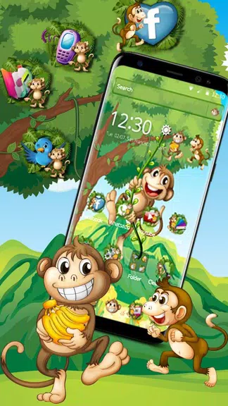 The Cute Cartoon Monkey Theme ဖန်သားပြင်ဓာတ်ပုံ 1