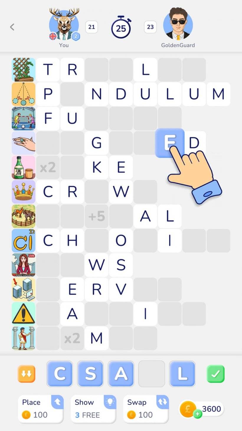 Uma captura de tela da jogabilidade do tipo sudoku de Wordpix com alguém adivinhando palavras com base em pequenos ícones e cartas reveladas