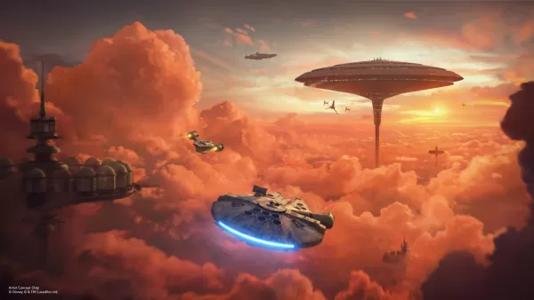 La concept art della missione Mandalorian e Grogu per Millennium Falcon: Smuggler's Run