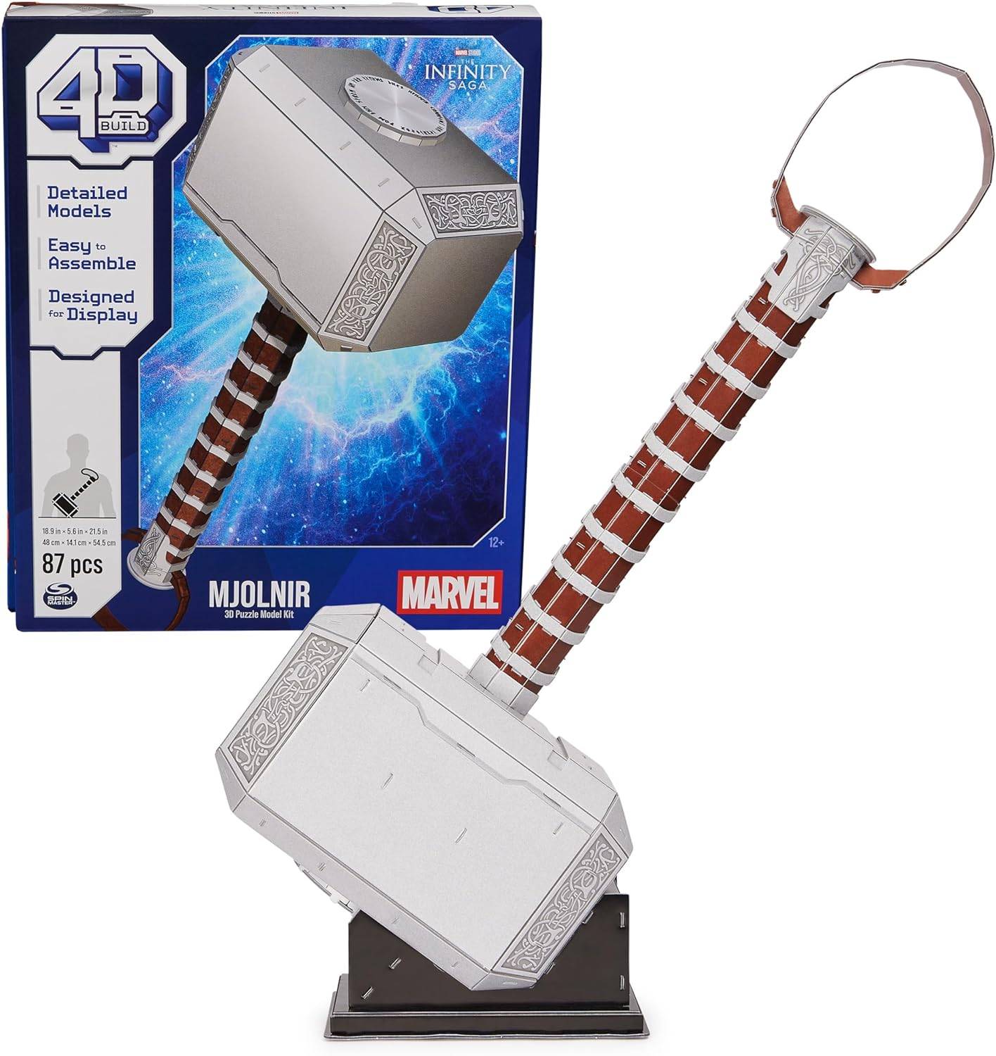 Zestaw modelki Marvel Mjolnir Thor Hammer 3D z stojakiem, 87 szt.