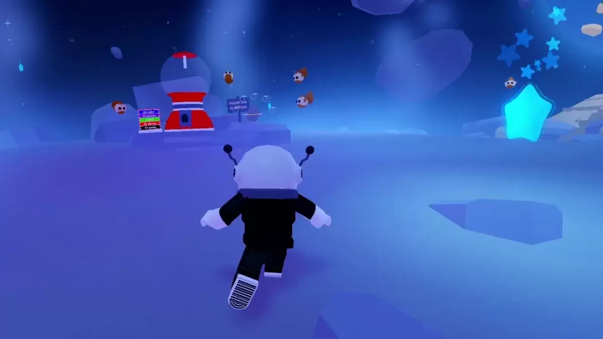 Roblox gameplay showing Shooting Stars and the Gumball Machine near the Royal Moon Egg