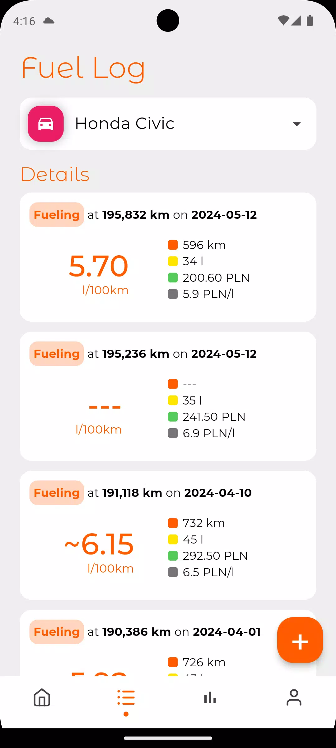 Fuel Log স্ক্রিনশট 1