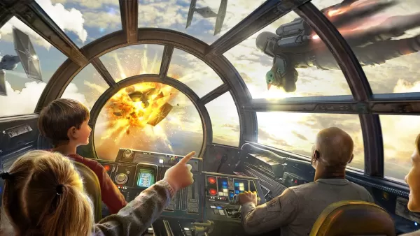 La concept art della missione Mandalorian e Grogu per Millennium Falcon: Smuggler's Run