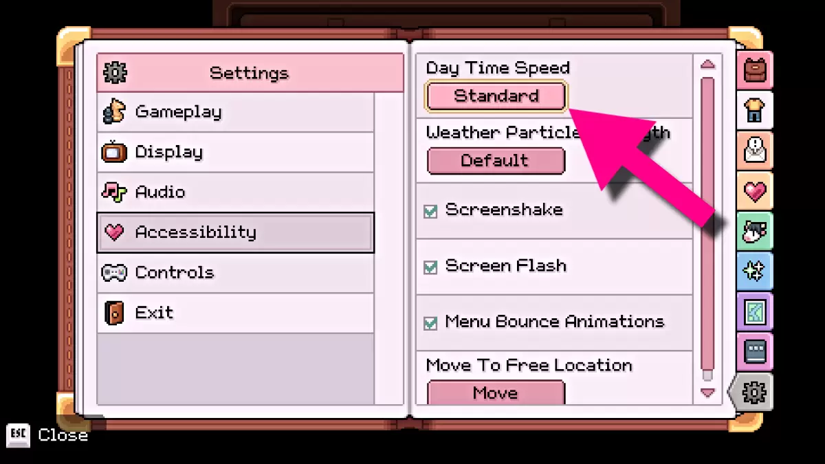 Screenshot showing the in-game menu