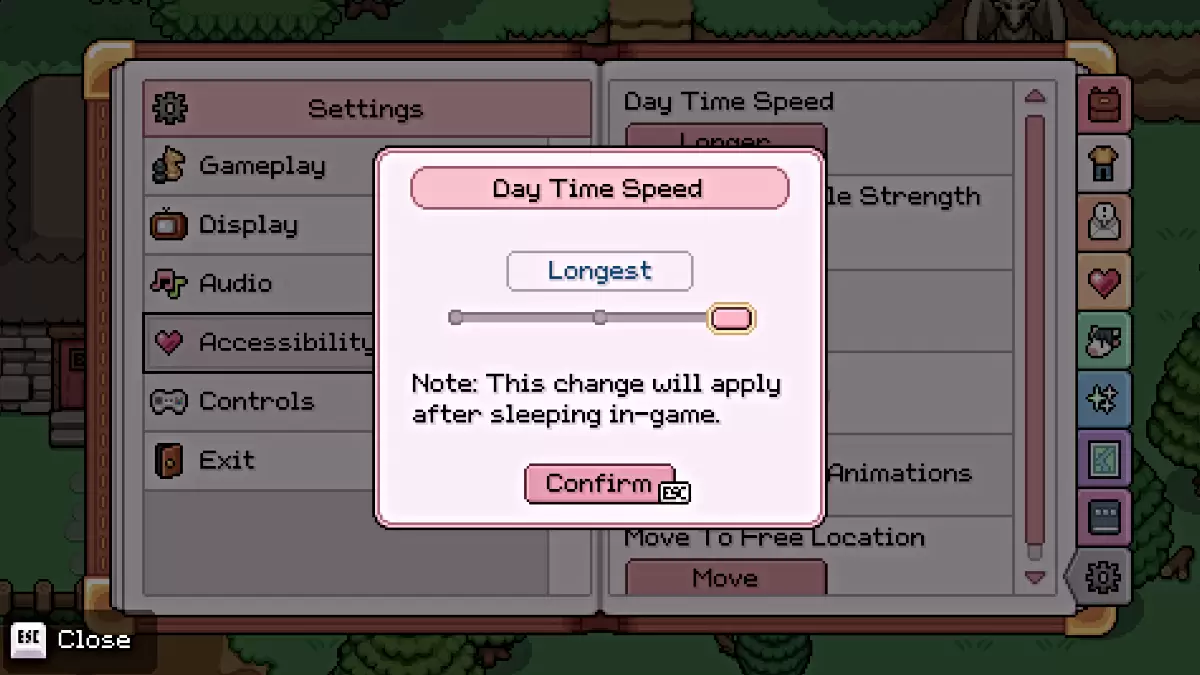 Screenshot showing the Day Time Speed settings